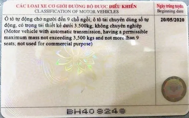 Bằng lái xe hạng C mặt sau Bằng lái xe hạng C mặt sau